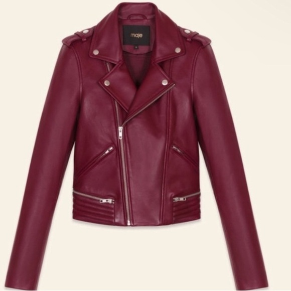 Maje Lamb Leather Bordeaux Basilta Moto Jacket NWOT in Burgundy - Picture 15 of 15
